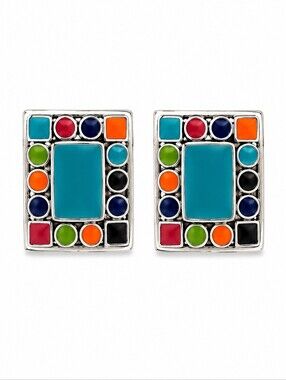 VTG MX 1980s Rainbow Southwestern Rectangle Clip-on Earrings